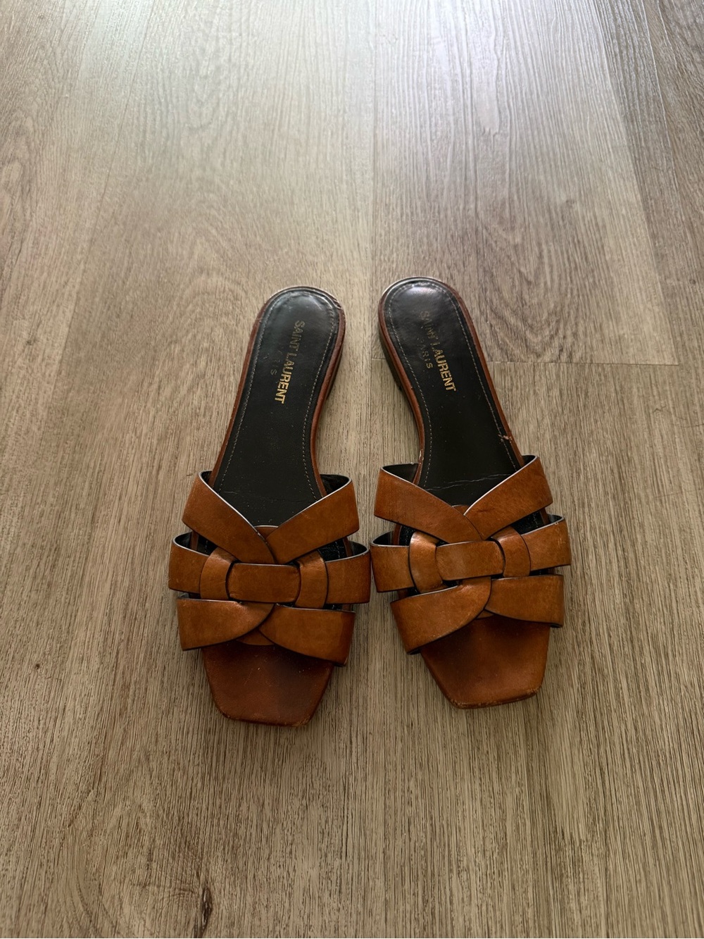 saint laurent tribute brown woven leather mule slide sandasl shoes size 38 - Picture 10 of 10